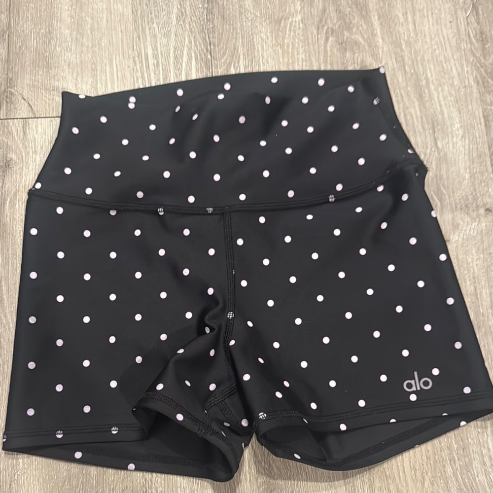 Alo High-Waist Black Polka Dot Workout Shorts
